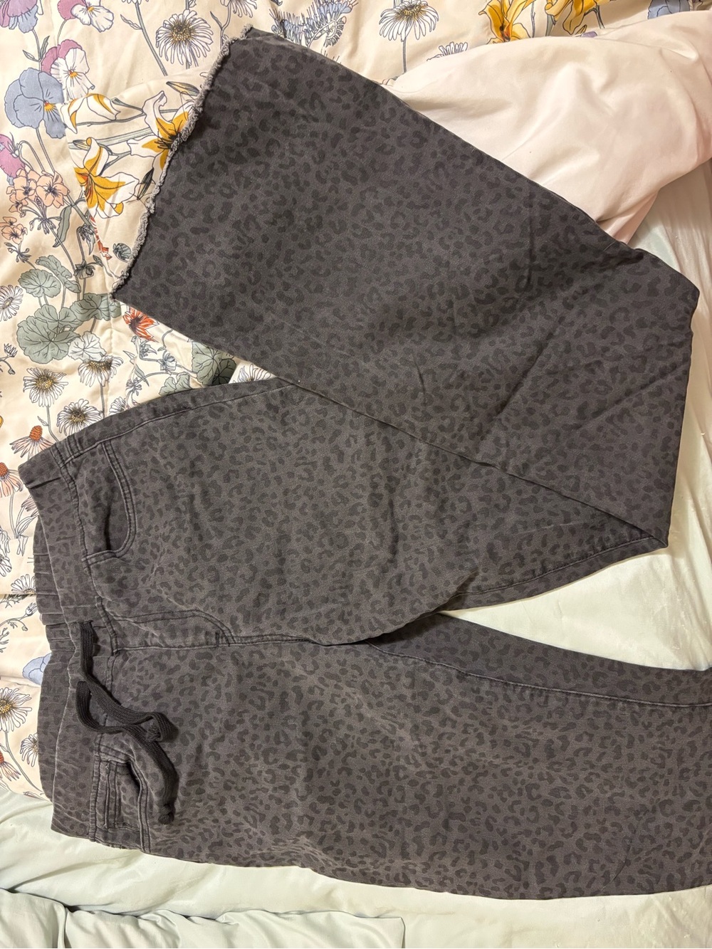 Gray Leopard Print Pull-On Pants